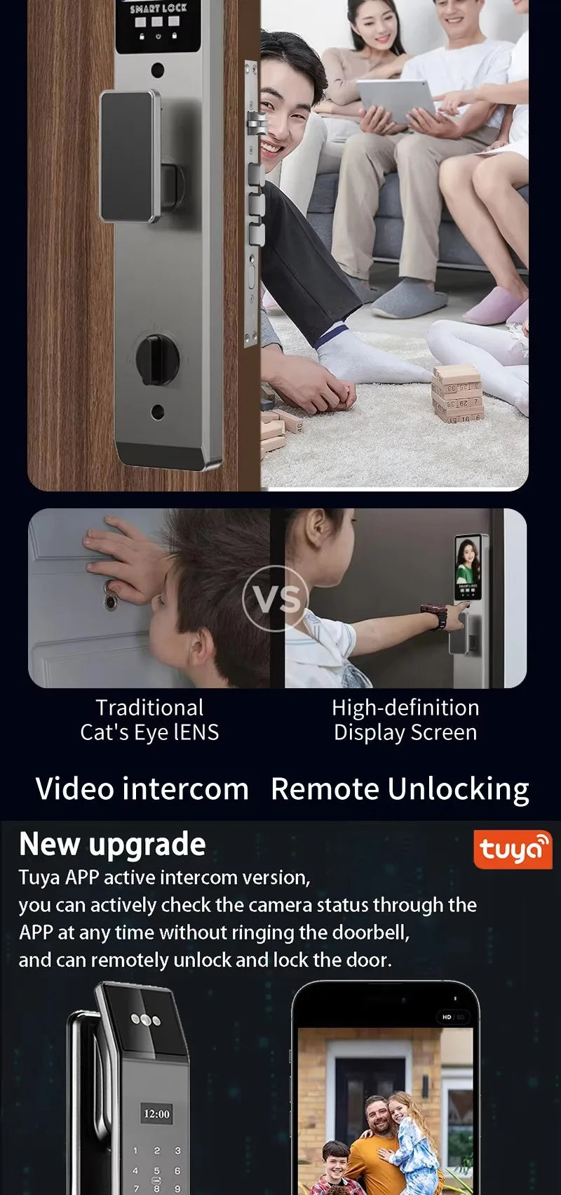 3D Face Recognition Palm Vein Recognition Tuya Automatic Lock With Camera Biometric Fingerprint Password Security Digital Lock