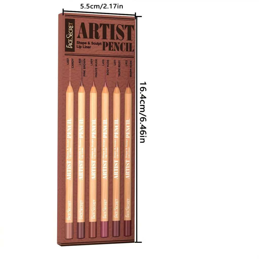 6pcs/SET Nude Lip Liner Makeup Set Waterproof Matte Long Lasting Velvety Texture Lip Liner Lip Combpo, Suitable for Daily Makeup