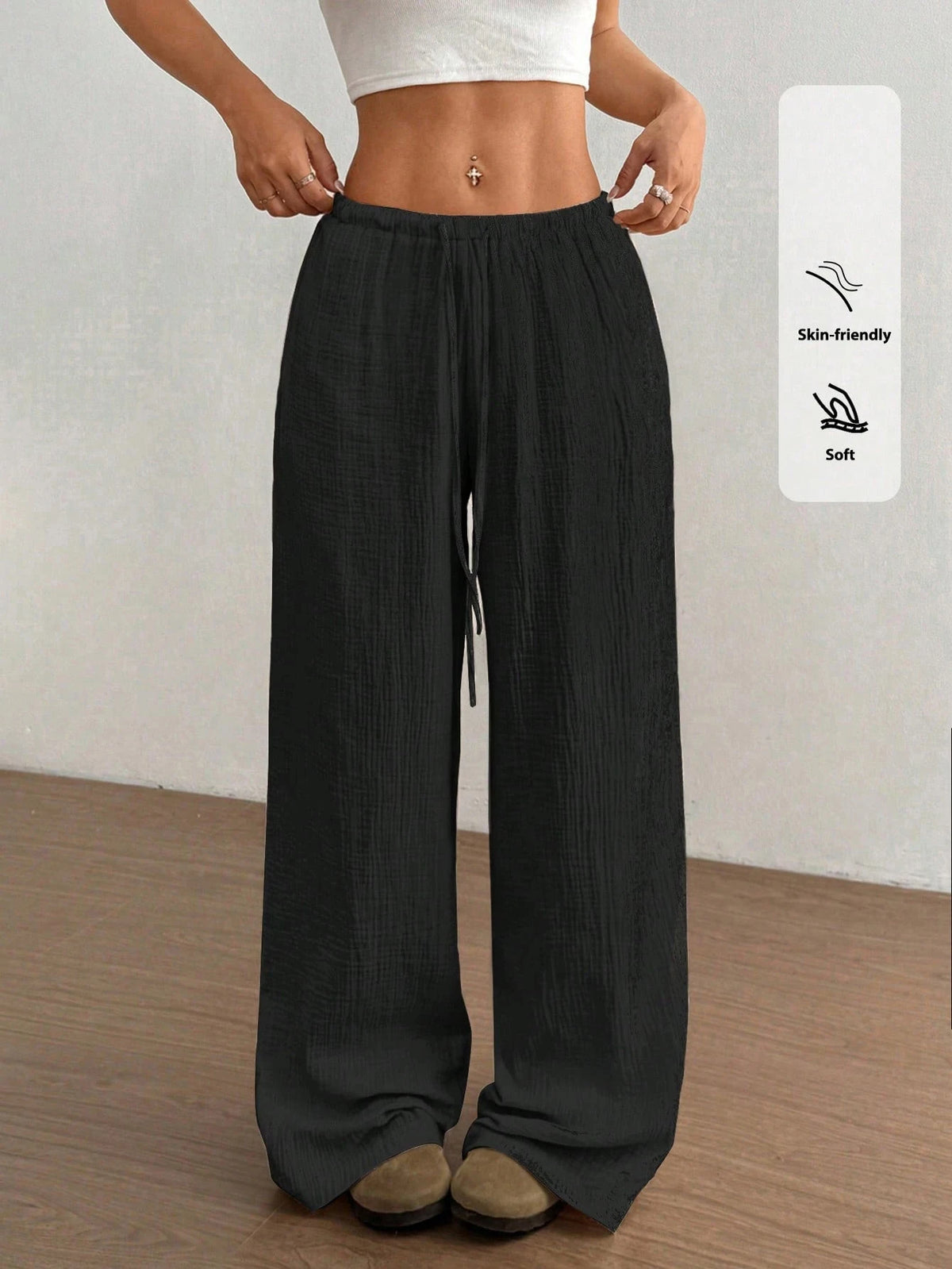 Womens Low Rise Palazzo Pants Casual Straight Long Pants Comfy Breathable Lounge Dressy Travel Vacation Beach Slacks