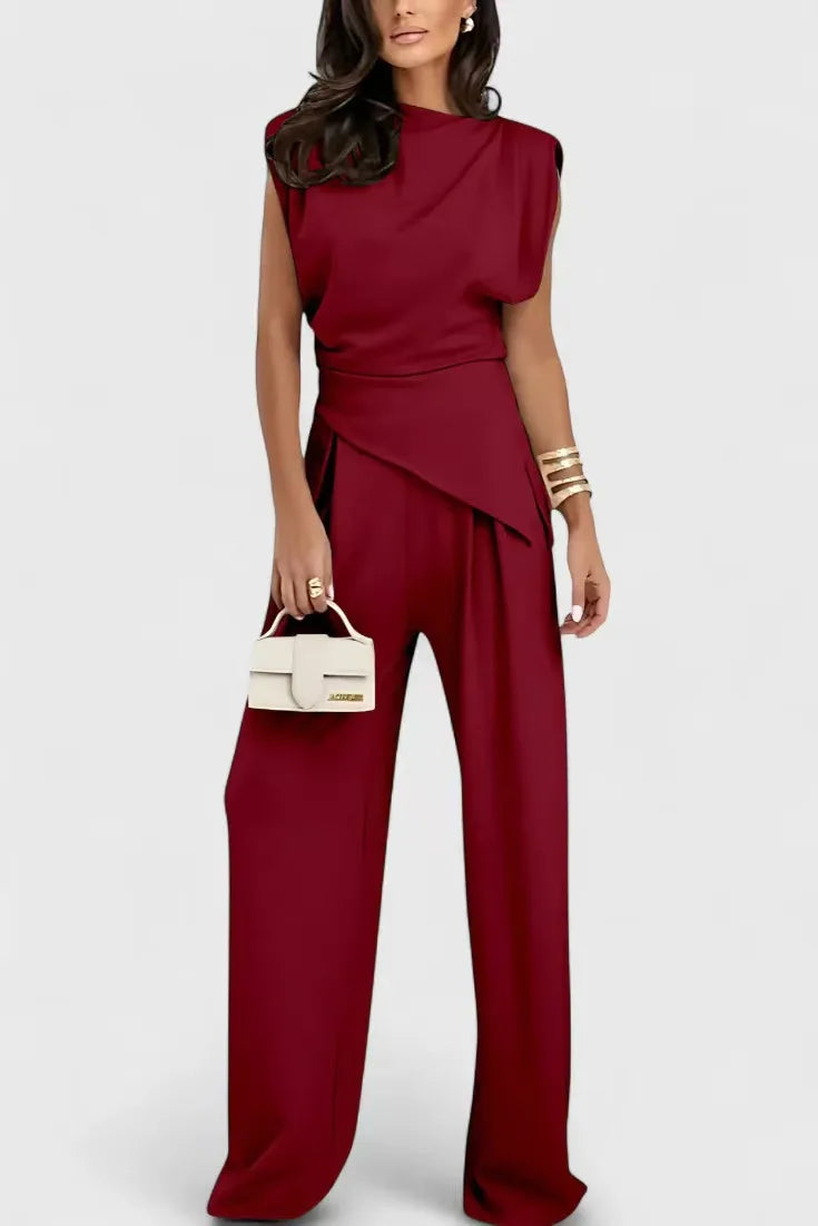 Women's Sleeveless High Waist Wide Leg Pants Set Elegant Solid Color Casual Two Piece Outfit for Summer Office Wear Fashion