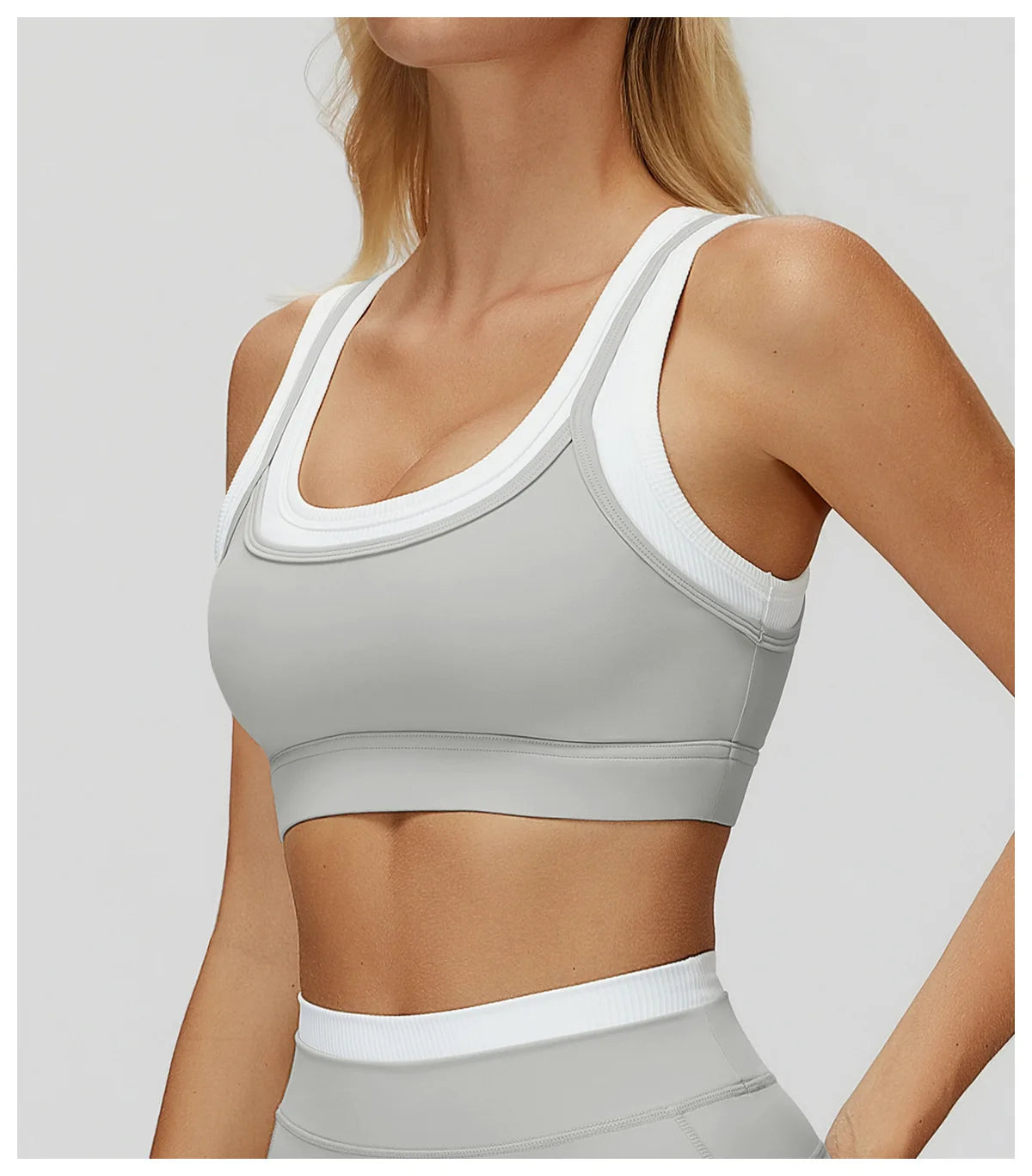 Custom LOGO Women's Naked Fake Two-piece Sports Vest Threaded Contrast Yoga Bra Running Fitness Clothing Top