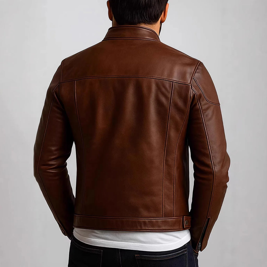 American Retro Men's Pu Leather Jackets Solid Slim Fit Punk Style Stand Collar Zipper Motorcycles Jacket Male Moto Biker Coats