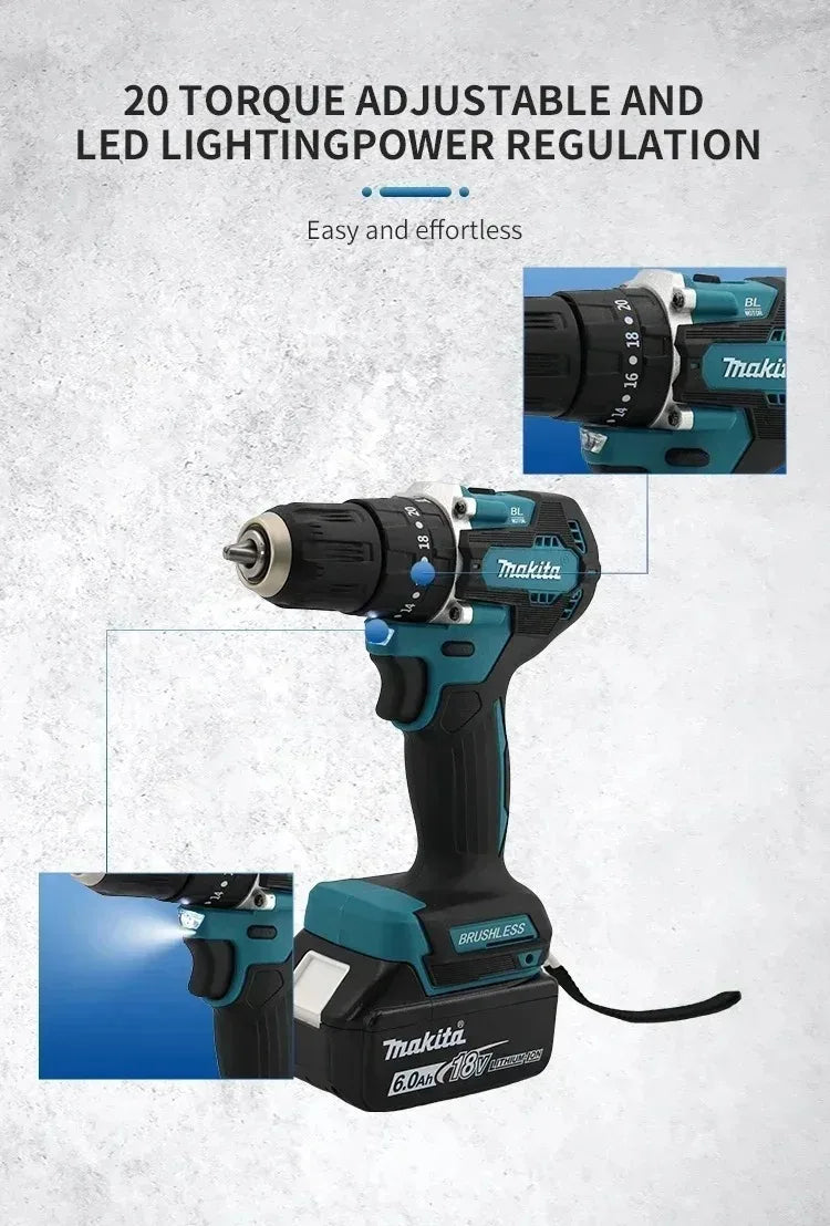 Makita DDF487 18V Wireless Brushless Drill Driver Light Lithium Equipment For Workshop Drilling And Fastening Tasks