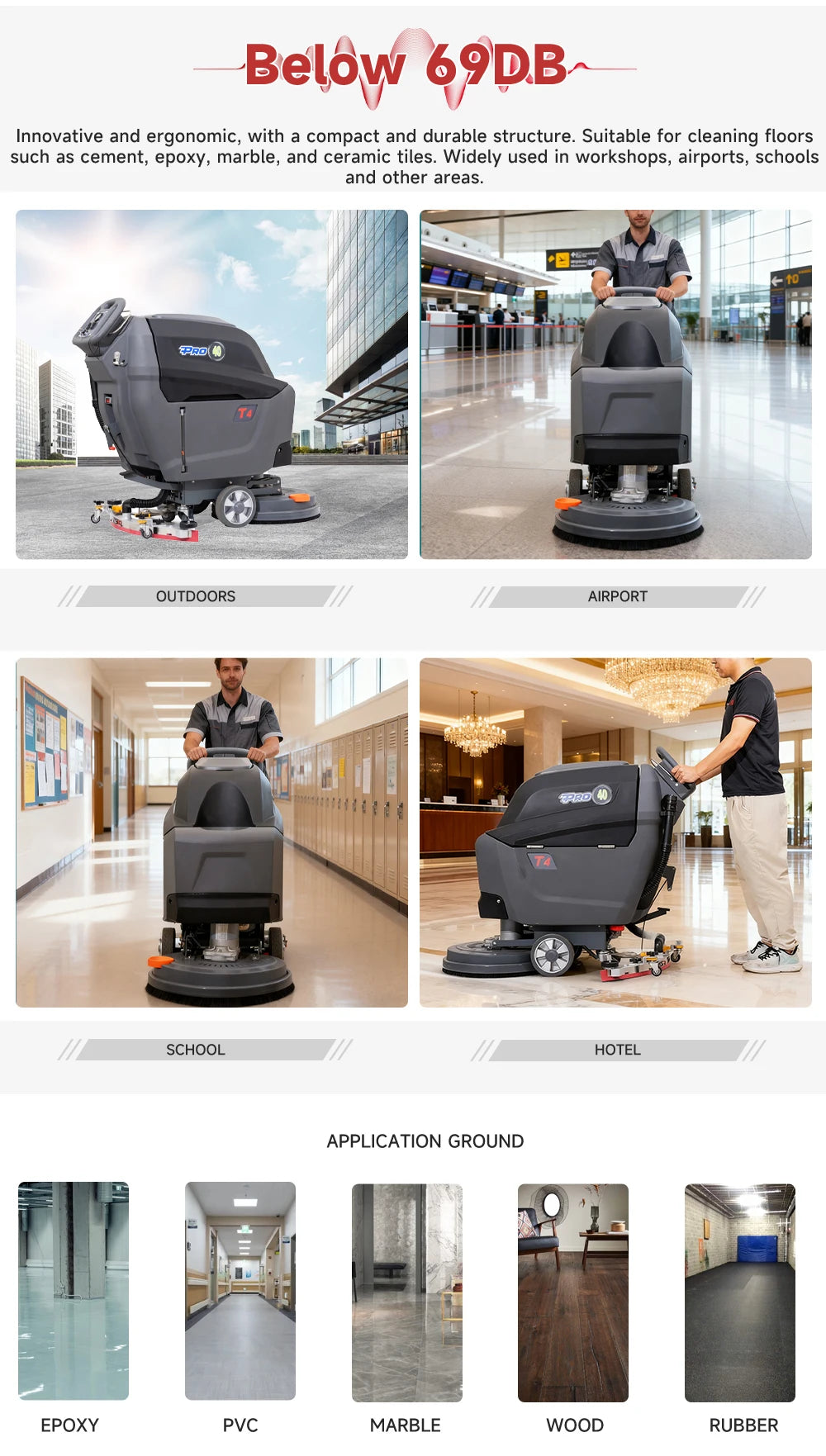 T4B Hand-pushed China Supplier Industrial Floor Cleaner Scrubber Warehouse Cement Floor Washing Machine