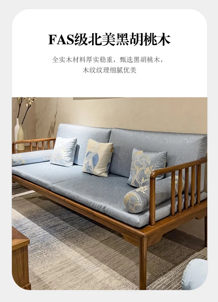 Fabric sofa living room modern simple solid wood new Chinese model room 123 combination  FT