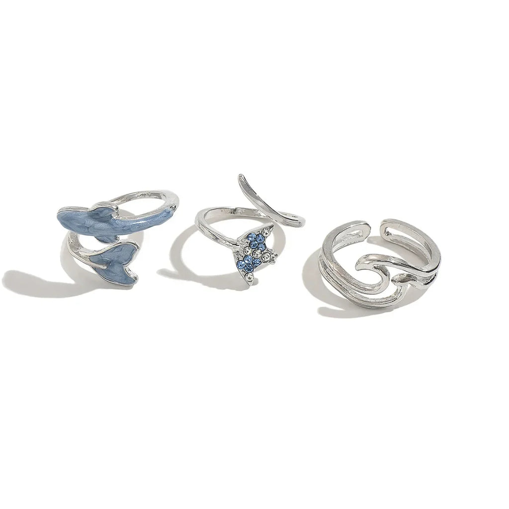 3pcs Set New Fashion 925 Sterling Silver Cute Guppy Ring Stacking Finger Ring, Animals Adjustable Open Rings Birthday Gift