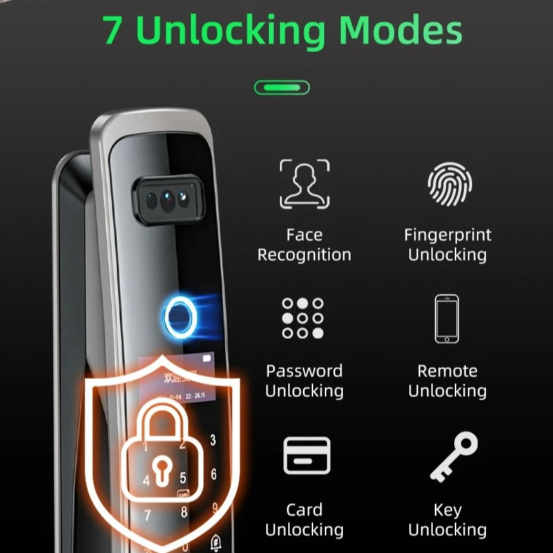 EGFirtor Smart Password Lock 3D Face Recognition Fingerprint IC Card Key Security Home Door Lock With Camera