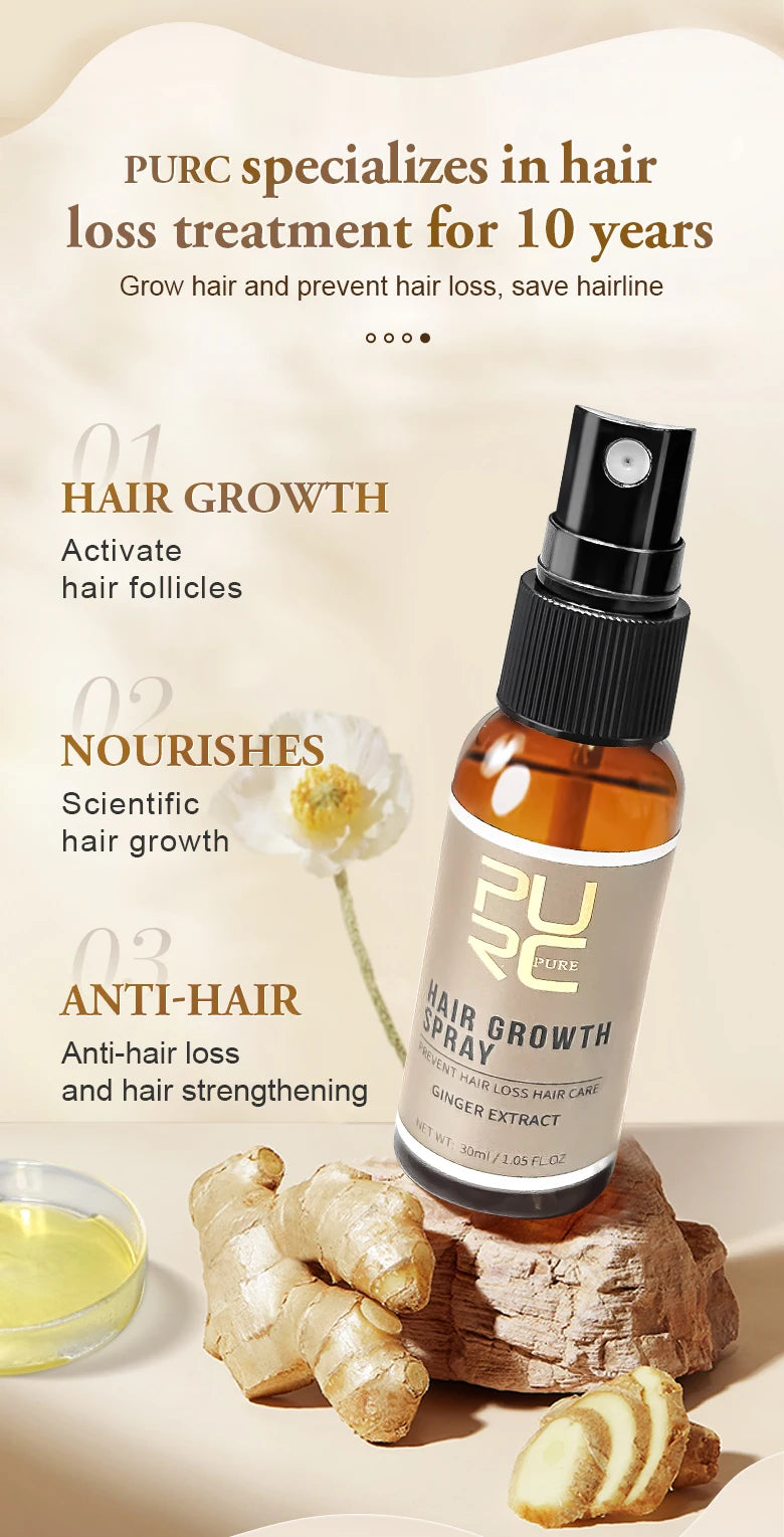 PURC Ginger Hair Spray Root Strengthening Oil Nourishing & Repairing Serum Hair Care Products Set for Men Women