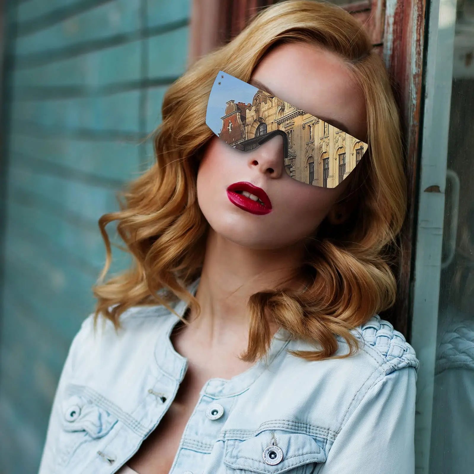 Men's sunglasses Mirrored Oversized Rimless Sun Glasses for Men Women Flat Top Shield Wrap Square UV400