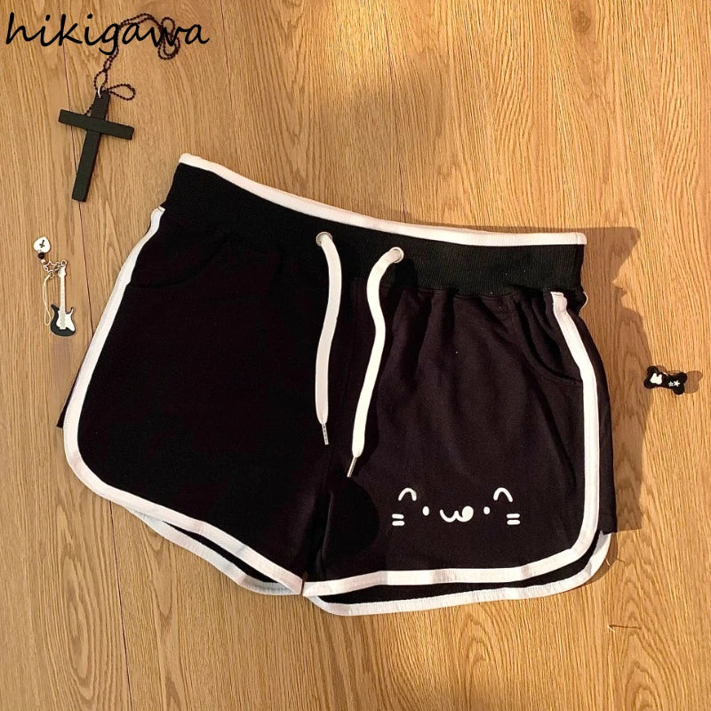 Women Clothing Japanese Shorts Bandage Casual Fashion Summer Y2k Pants Bear Anime Print Booty Shorts Pantalones Cortos De Mujer