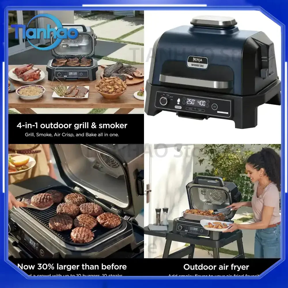 Ninja Woodfire ProXL 4-in-1 Outdoor Grill and Smoker for Electric Air Fryer Bake BBQ Grilling System for Camping Parties