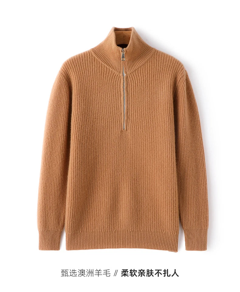 Men's Sweater Autumn And Winter New Pullover With Half-Height Zipper Neck To Keep Warm And Thick Cashmere Sweater Underlay Trend