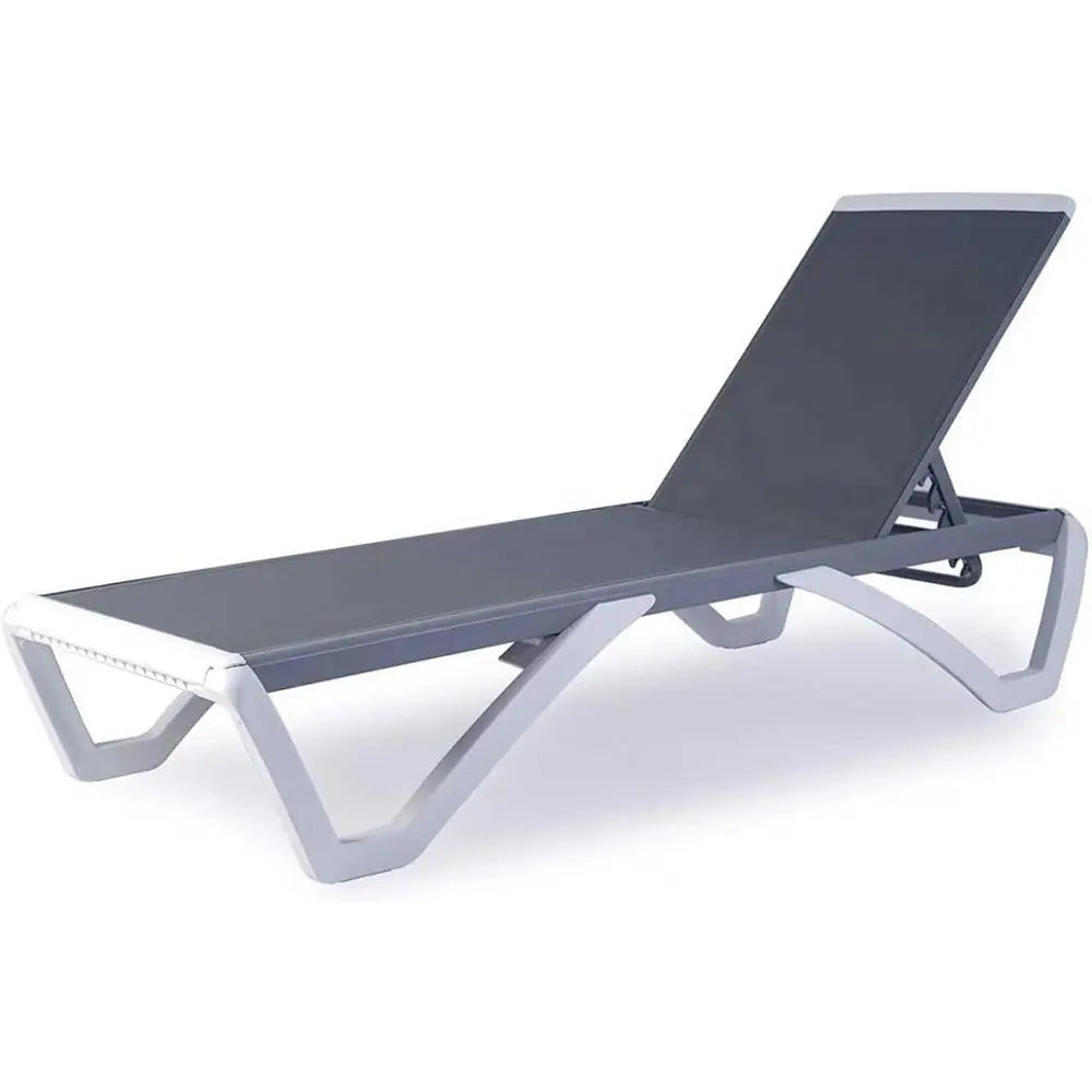 Adjustable Patio Lounger with E & Resin Legs, Textilene Fabric or Poolside, Backyard & Beach (Gray)
