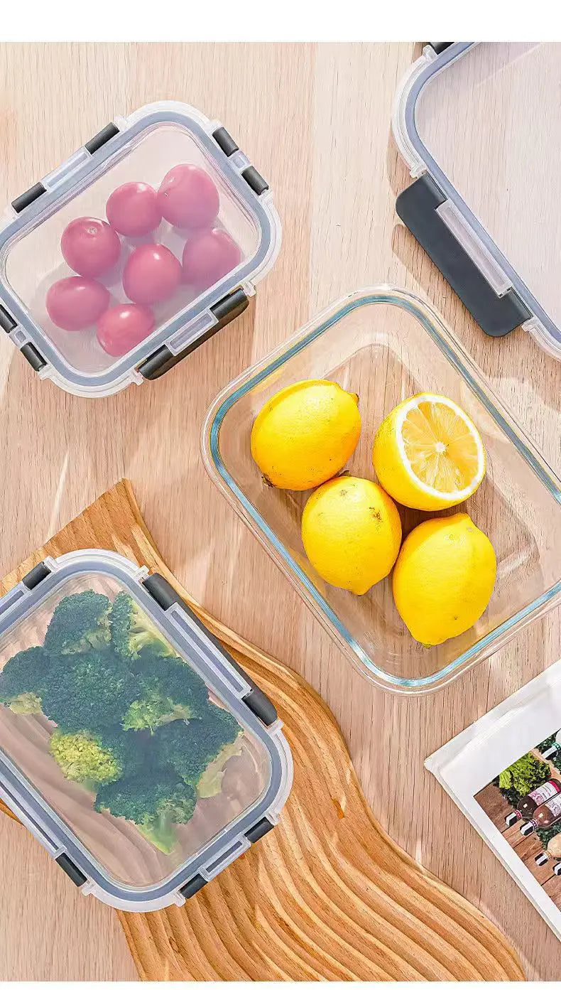 Rectangular Glass Lunch Box Microwave Safe Fresh Preservation Box for Office Workers with Lid Food Storage Containers Bento Box