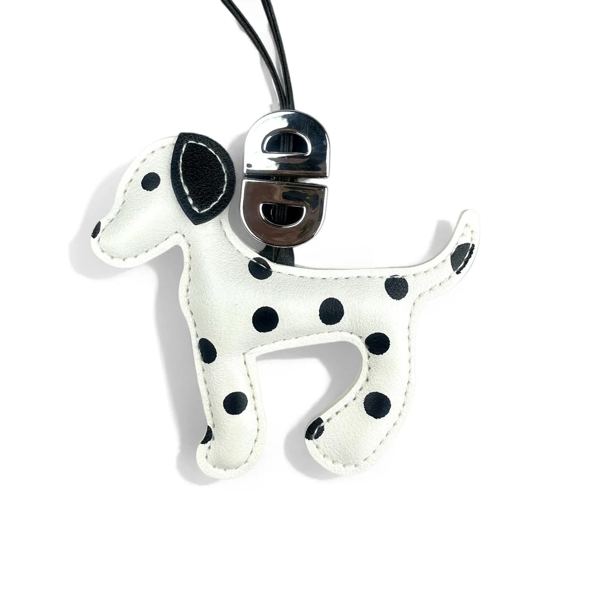 Trendy Dalmatian Dog Pendant Bag Charm & Keychain in Black/White Faux Leather Polka Dot Design for Purse Accessories Lovely Gift