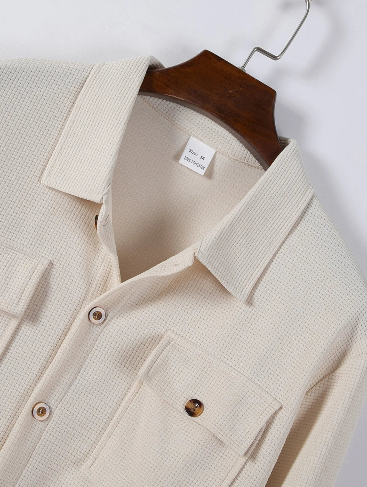 Mens Casual Waffle Texture Button Up Shirt Long Sleeve Lapel Collar Pocketed Shacket Fashion Oversized Blouse for Men