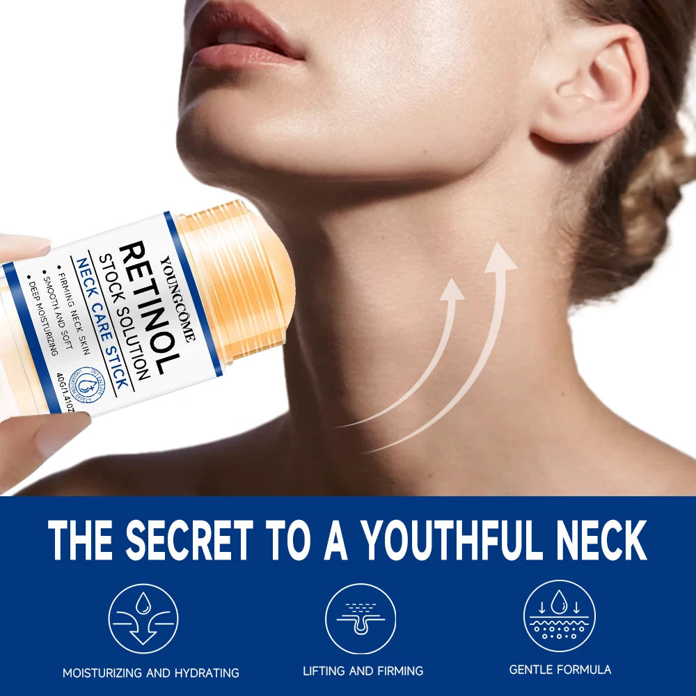 Retinol Neck Care Stick - Anti-Aging Firming Treatment, Hyaluronic Acid & Collagen, Wrinkle Reduction for Sagging Skin