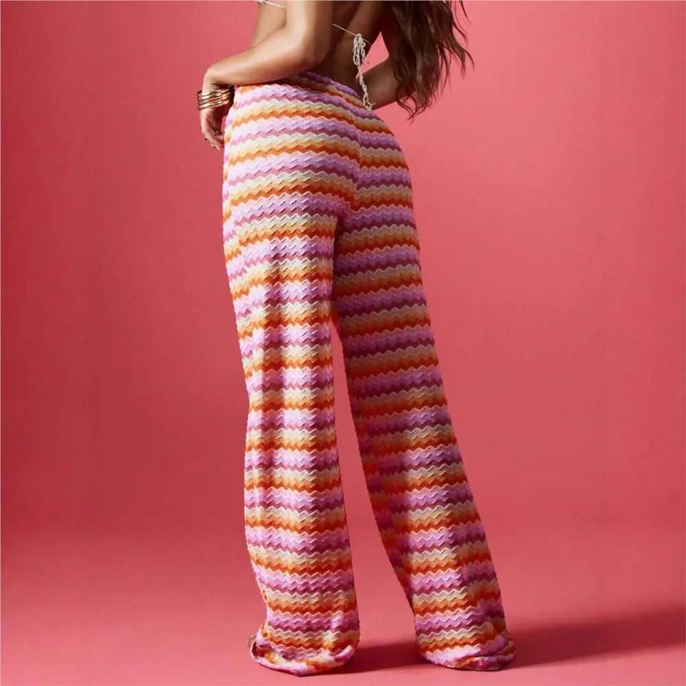 Casual Women Pants Loose Wide Legs Trouser Women's Clothing Home Clothes Homewear Striped Contrast Comfortable All-match Trendy
