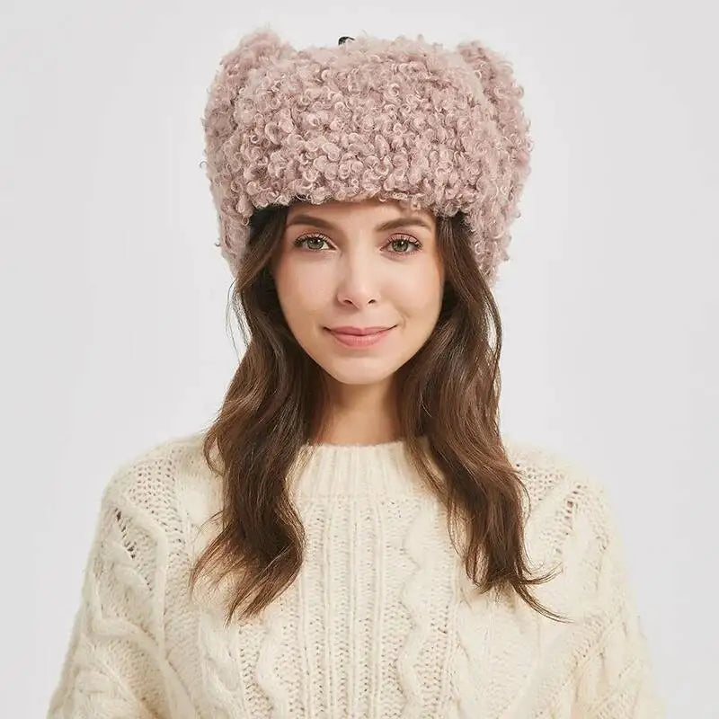 Winter Warm Bomber Hat Women Lamb Wool Faux Fur Hats Outdoor Thicken Earflap Caps Autumn Winter Ear Protect Ski Hat