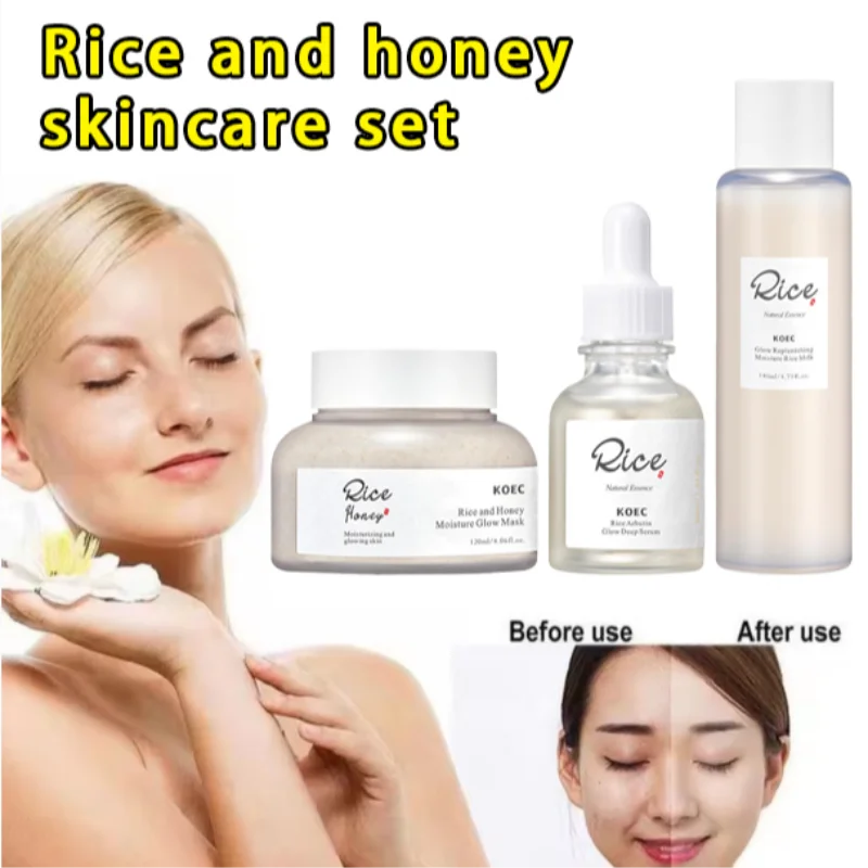 Korean Brand Rice And Honey Skincare Set For Women Oil Control Lifts, Firms, Effective Lightening Skin Care Face Cream Essence