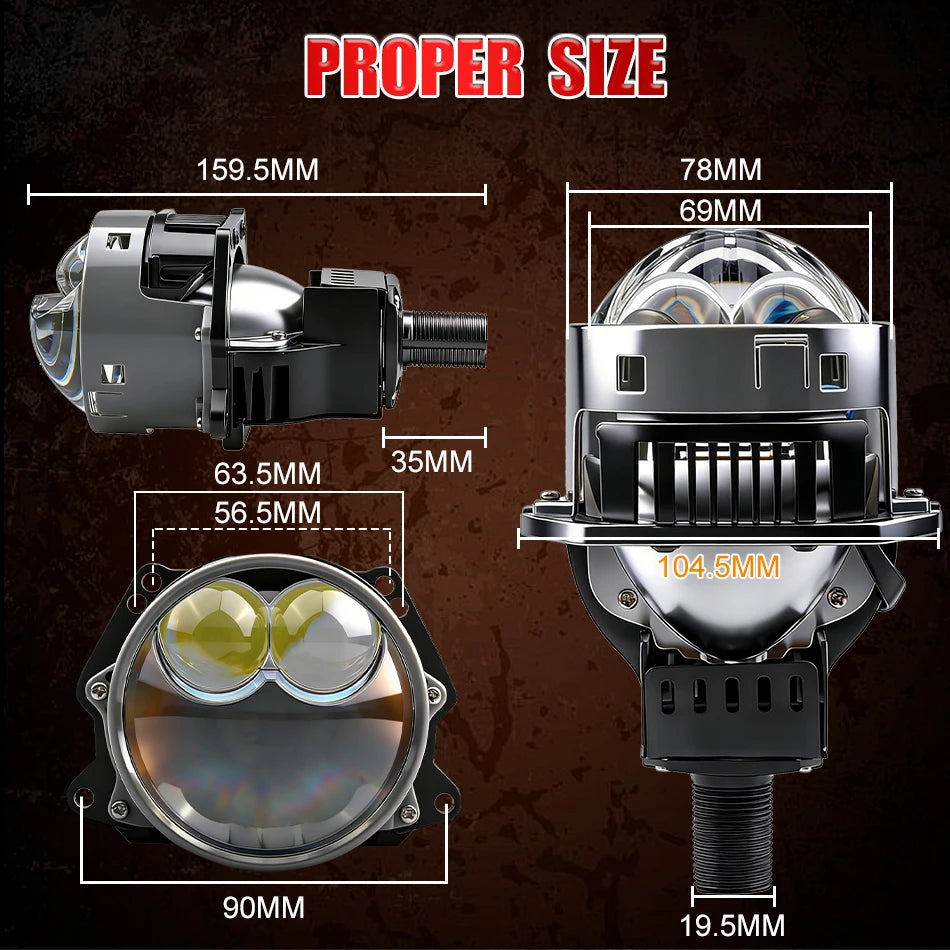 3 Inch 100W 6000K Bi-LED Projector Lenses Dual Hyperboloid Lens For Hella 3R H4 H7 9005/9006 Car Upgrade Retrofit Kits Turbo Fan