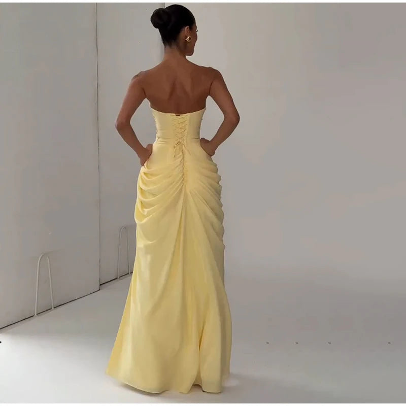 Women Satin One Shoulder Cutout Maxi Dress Elegant Green Ruched Mermaid Slim Fit Flowy Vestido 2026 Lady Summer Evening Dresses