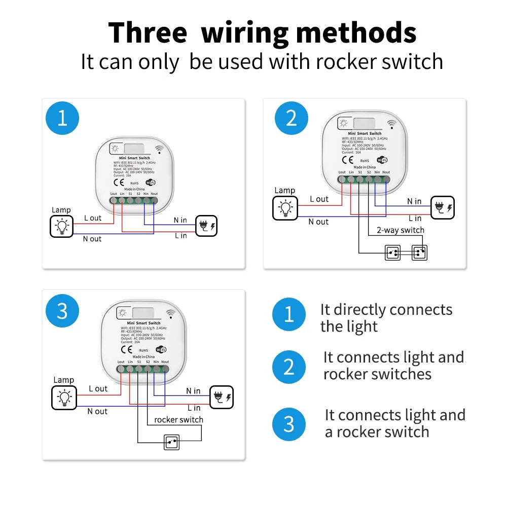 Outdoor Waterproof Smart Light Switch 1/2/3 Gang Tuya WiFi Self Powered No Battery Required with App & Voice Remote Control