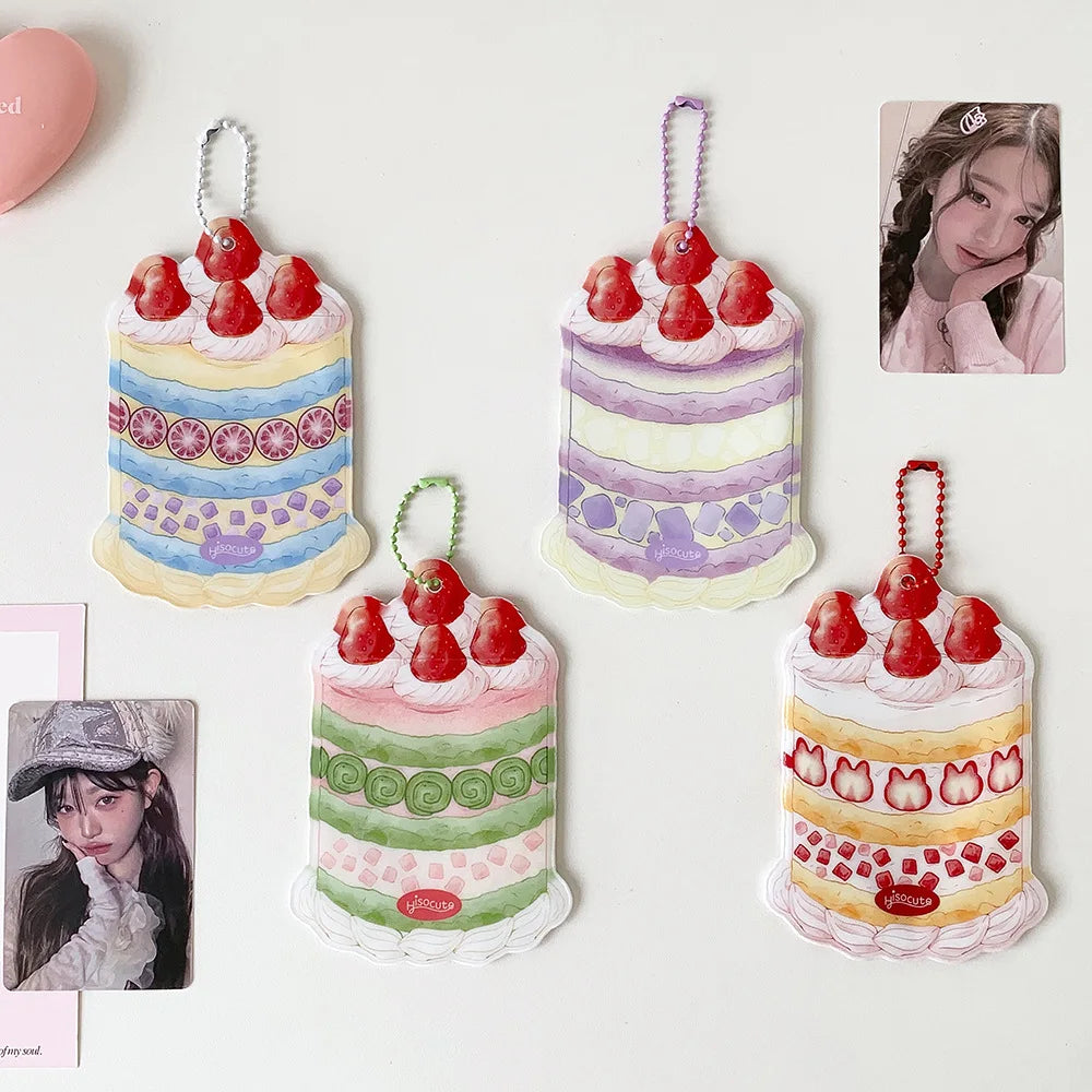 Fashion Cartoon Strawberry Cake Bag Pendant 3-Inch Card Holder Cute Girls Idol Photo Storage Card Bag Decoration Keychain Gifts