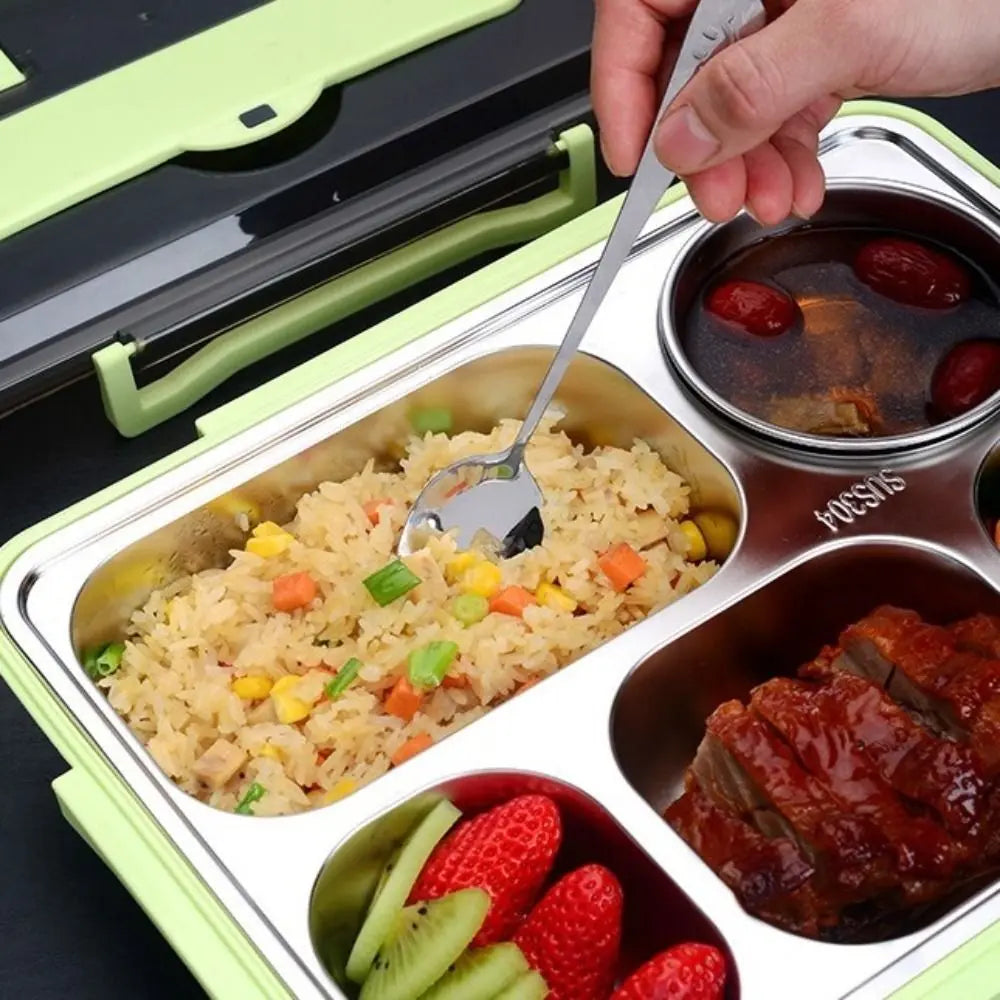 Leakproof Stainless Steel Lunch Box Microwavable Multi-Grid Food Container with Cutlery Food Grade Lunch Container Office Worker