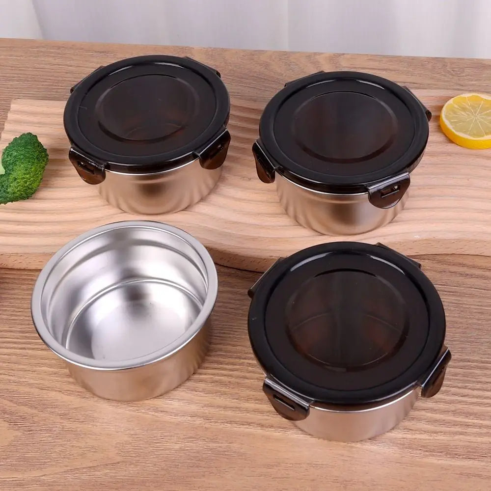 1Pcs Fresh Keeping Lunch Box Lunch Meal Prep Storage Round Bowl Food Container Fridge Kitchen 304 Stainless Steel
