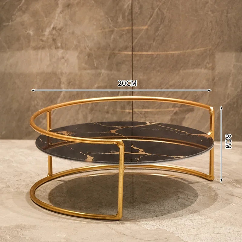 Metal Marbled Glass Tray 2-piece Set Decorative Storage Rack Desktop Organizer Cosmetic Shelf Display Stand Bathroom Shelves