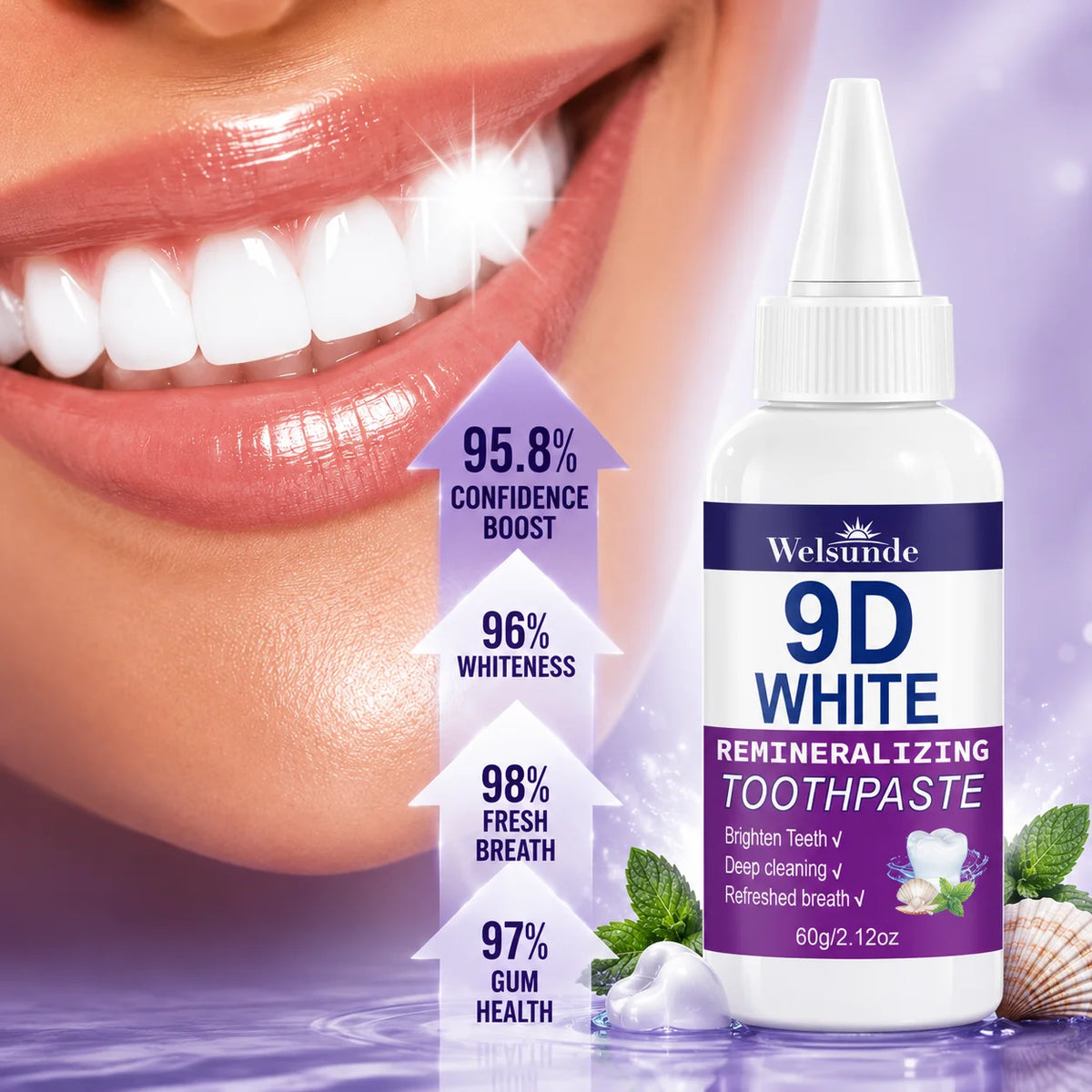 2 Packs Whitening Teeth Toothpaste, Gently Reduce Smoke & Coffee Stains, Toothpaste for Deep Cleaning & Brighter Smile, Purple Remineralizing Hydroxyapatite Toothpaste, with Minty Fresh Breath, Gentle on Gums, Ideal Oral Hygi