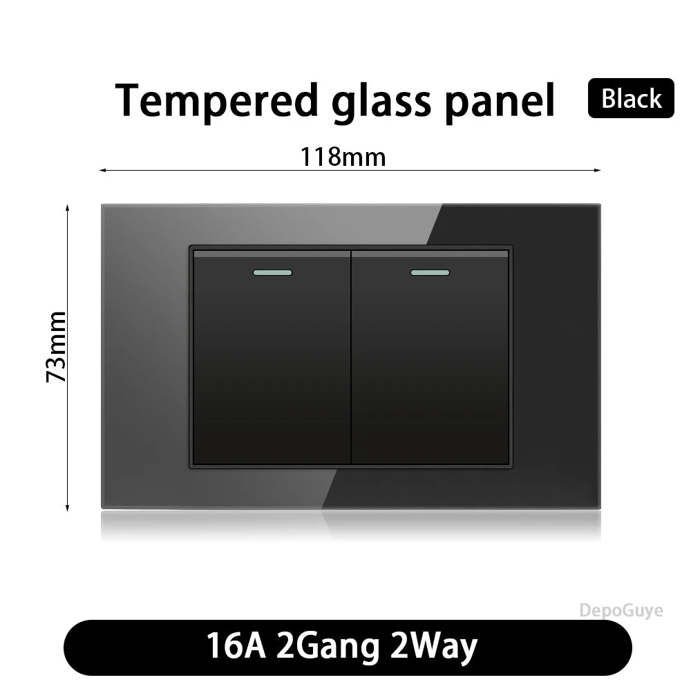 118 Type US Mexico 1/2/3/4/Gang 2/3Way Wall Light Switch Brazil Tempered Glass Panel ON OFF Push Button Power Rocker Switch