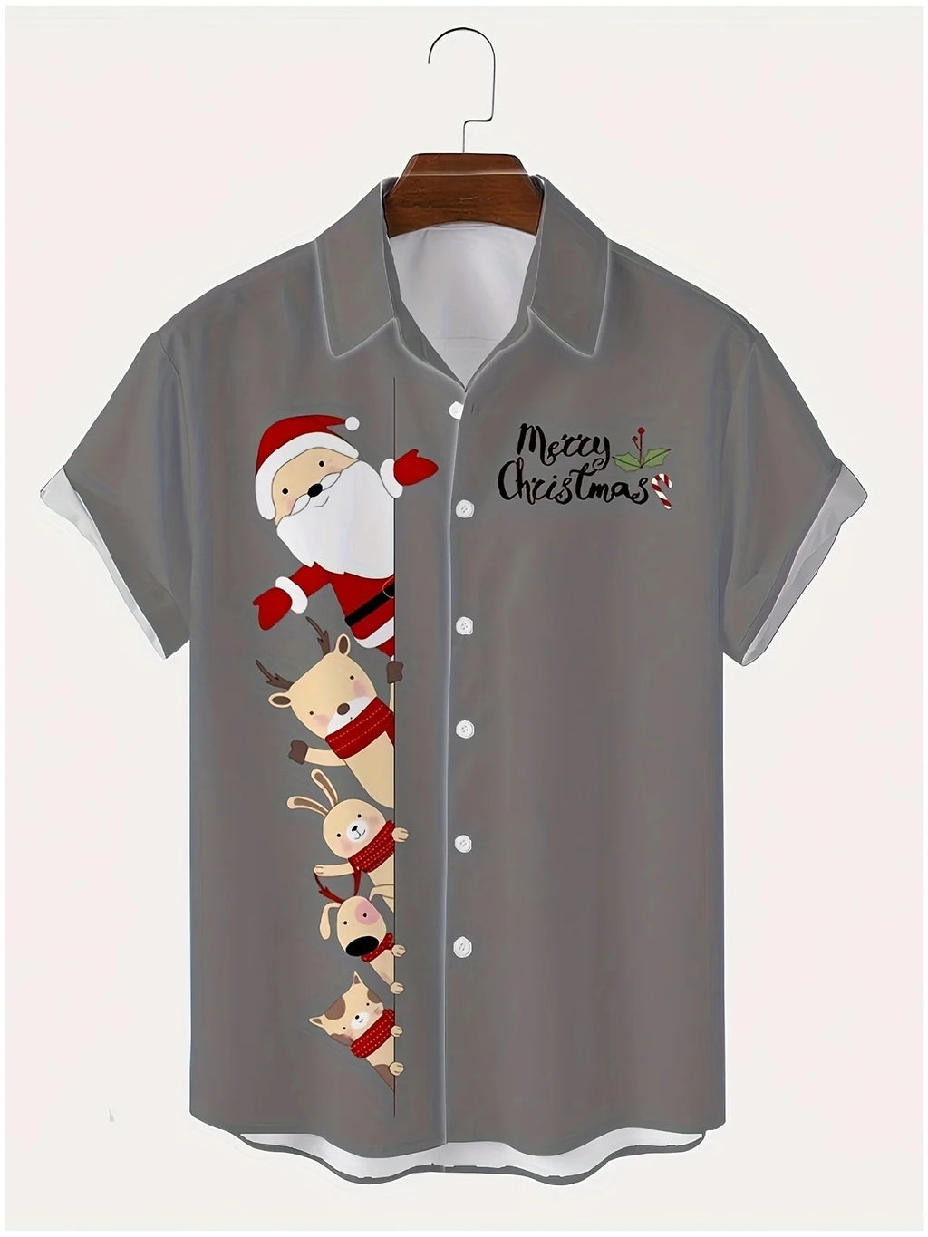 Men's Comic Christmas Graphic Hawaiian Shirt Men Women Fashion Santa Claus Shirt Short Sleeve Blouse Festive Holiday Clothing