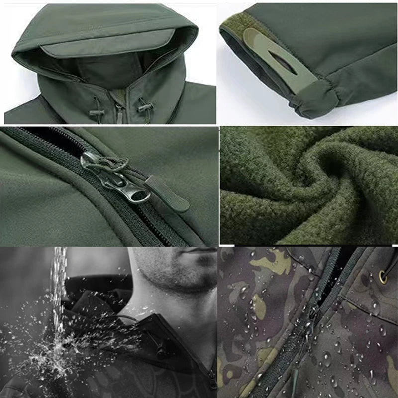 Men's Military Tracksuit Winter Set Fleece Tactical Parkas  Cargo Jackets Hiking Camping Pants Climbing Softshell Casual Coats