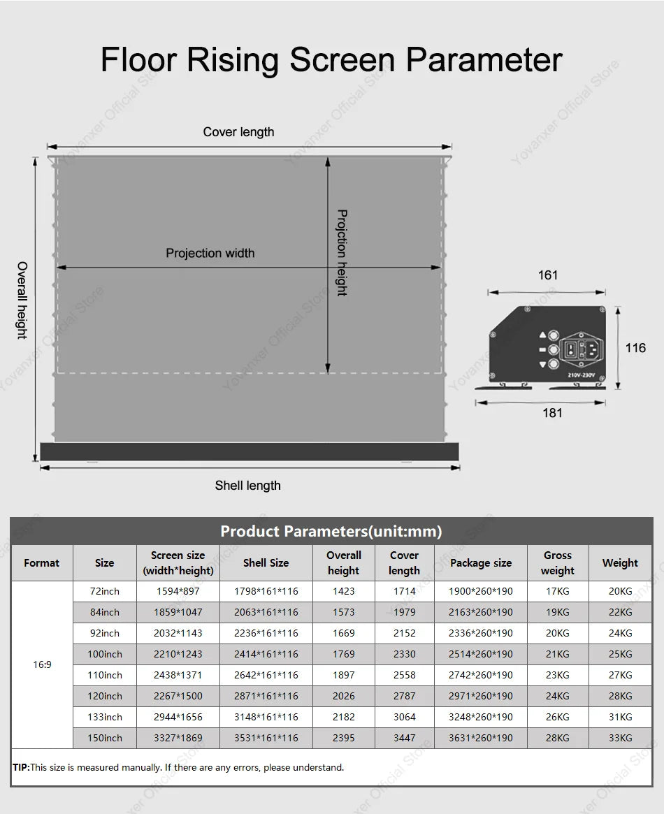 Motorized Floor Rising CLR Projection Screen Tab Tension 92 100 Inch Ambient Light Rejecting Electric for UST Projectors 3D 8K
