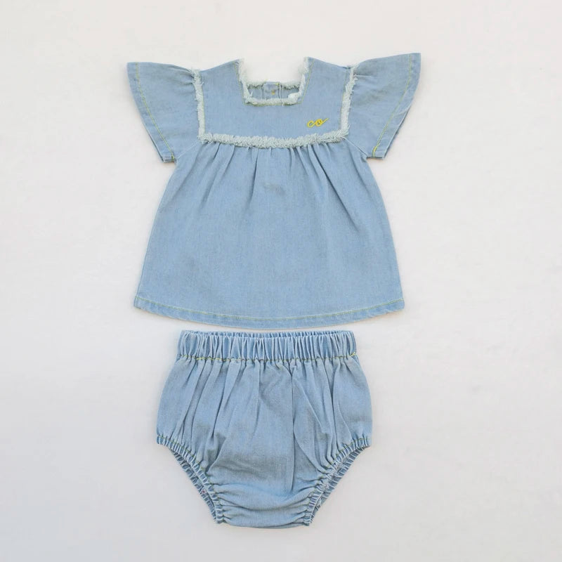 Ali Co SS26 Blue Denim collection Cotton boys girls outfits dress skirt shirt and overalls
