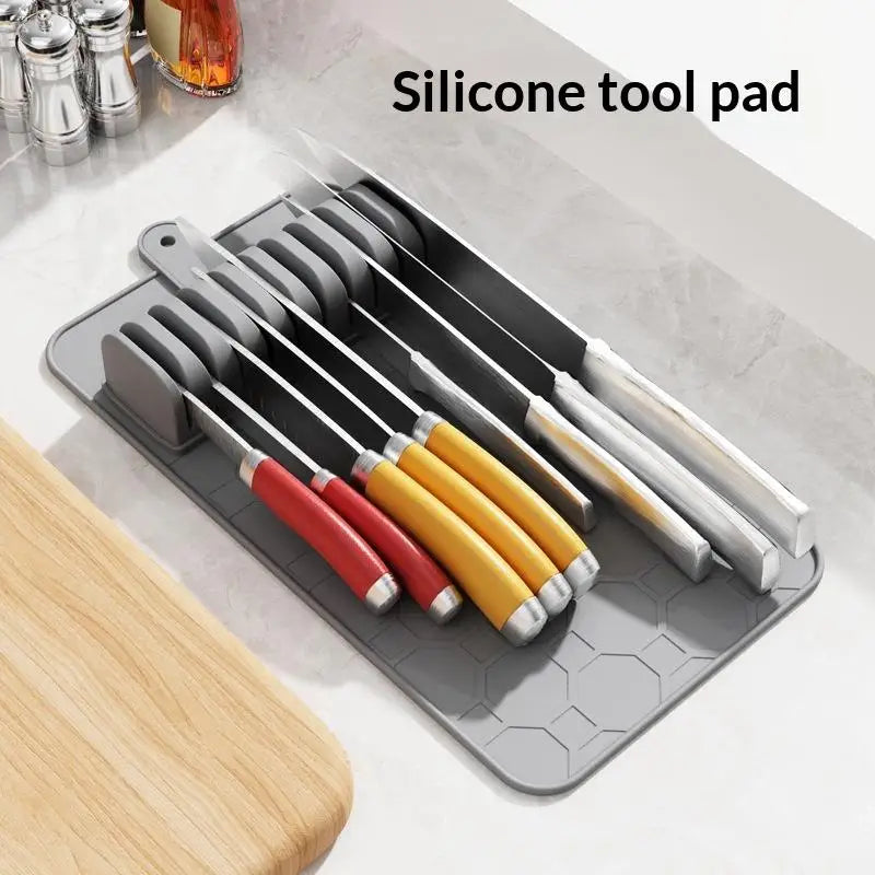 Kitchen Organizer Knife Holder Mat Non Slip Safe Storage for Multiple Knives in Drawer Keep Blades Protected