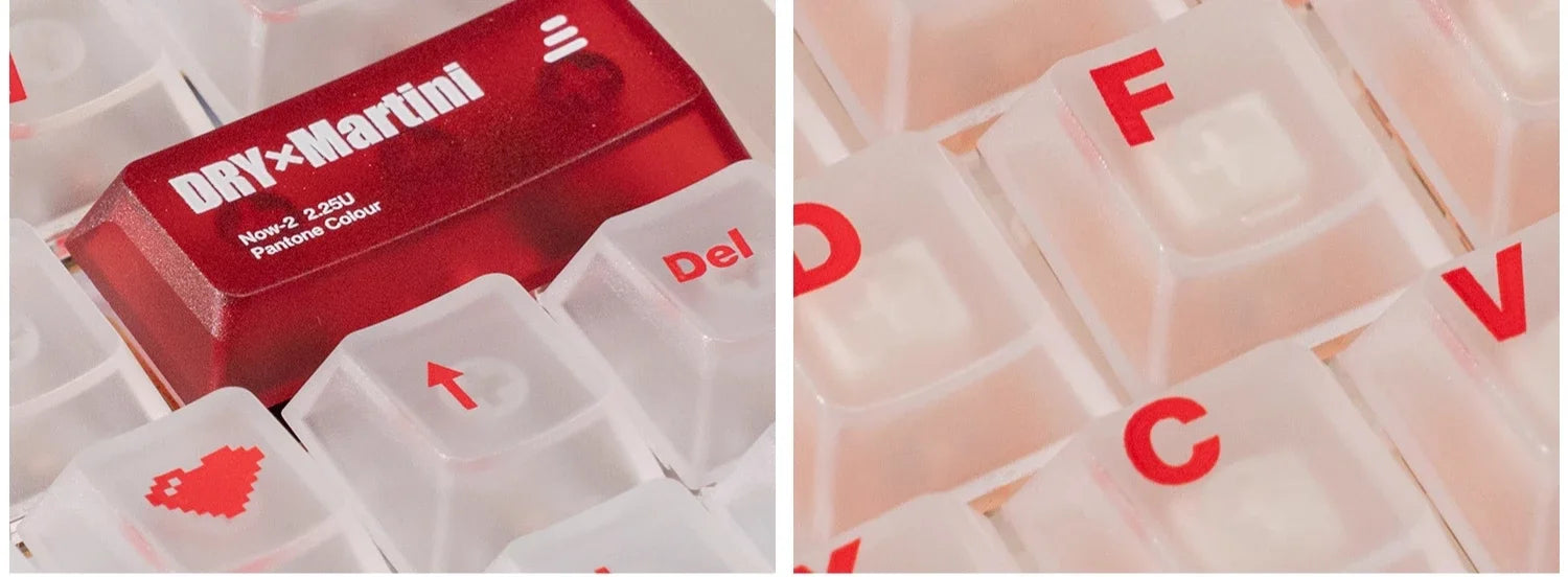 White Frog Korean Keycap Mist Pc Transparent Light Cherry 154/131 Key2.25/2.75/7U Space Bar Retro Red L Shape Enter Key Keycaps
