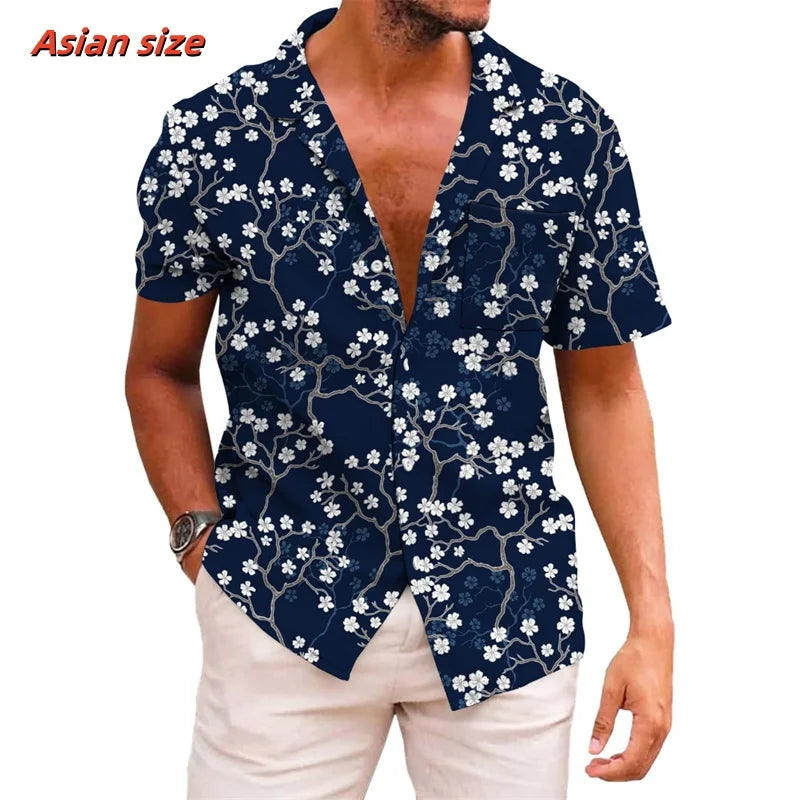 Leaf Coconut Tree Pattern Hawaiian Shirt For Men Plants 3D Printed Short Sleeve Tops Casual Lapel Aloha Shirts Loose Blouses