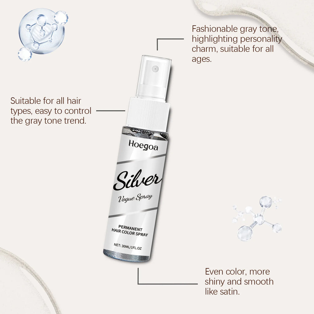 HOEGOA Silver Grey Hair Dye Spray Long-lasting Locking Color Plant Extract Formula Nourishing Roots Hair Care Prevent Dryness
