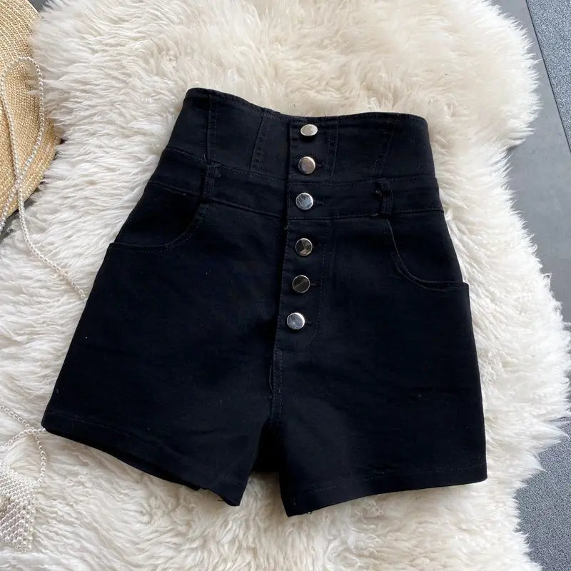 Streetwear Black Denim Shorts Women Fashion High Waist Hip Wrap Shorts Jeans Summer Korean Single Breasted Sexy Hot Short Pants