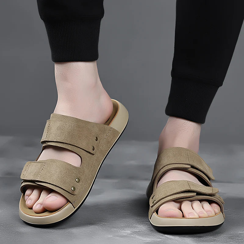 2026 Mens Sandals Slip On Leather Casual Couple Shoes For Men Soft Comfortable Mens Summer Shoes Handmade Men Outdoor Slippers