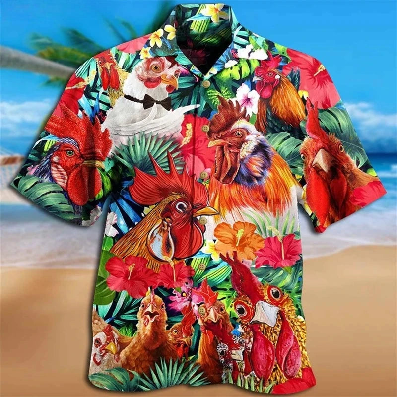 2025 Newest Breathable 3D Printed Trendy Cool Fashion Chicken Shirts Beach Hawaiian Tops Short Sleeves Summer Men's Tee Blouses