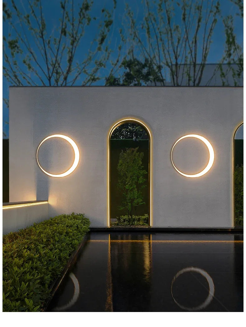 Modern IP65 Waterproof LED Outdoor Wall Light Villa Terrace Garden Street Light Round Moon Background Porch Lamps
