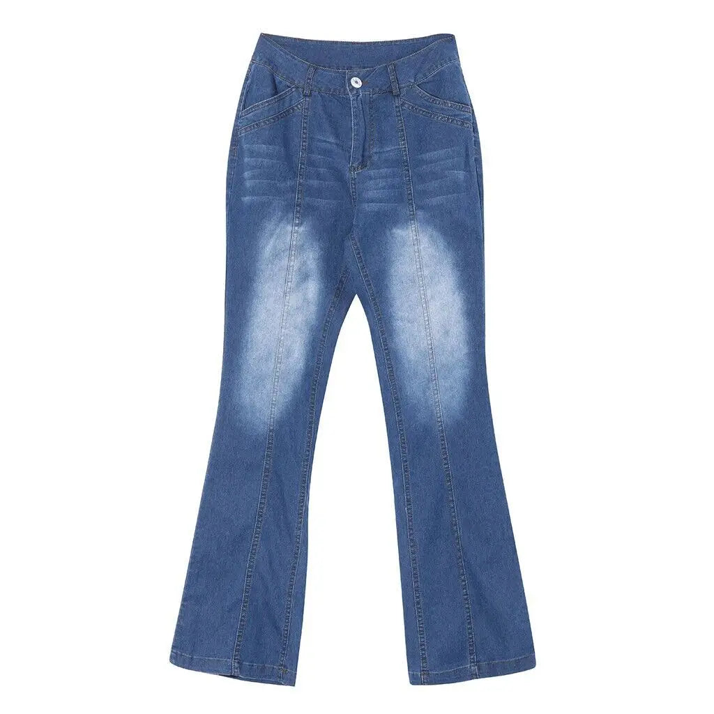 European American Women Low Waist Ripped Flared Jeans Slim Fit Fashion Casual Stretch Denim Long Pants