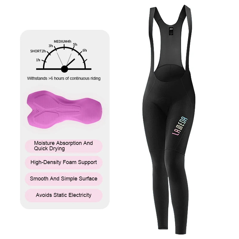 Lameda Women's Bicycle Pants Spring Summer High Elasticity Cycling Bib Pants Quick-drying Bike Trousers With Straps Long Pants