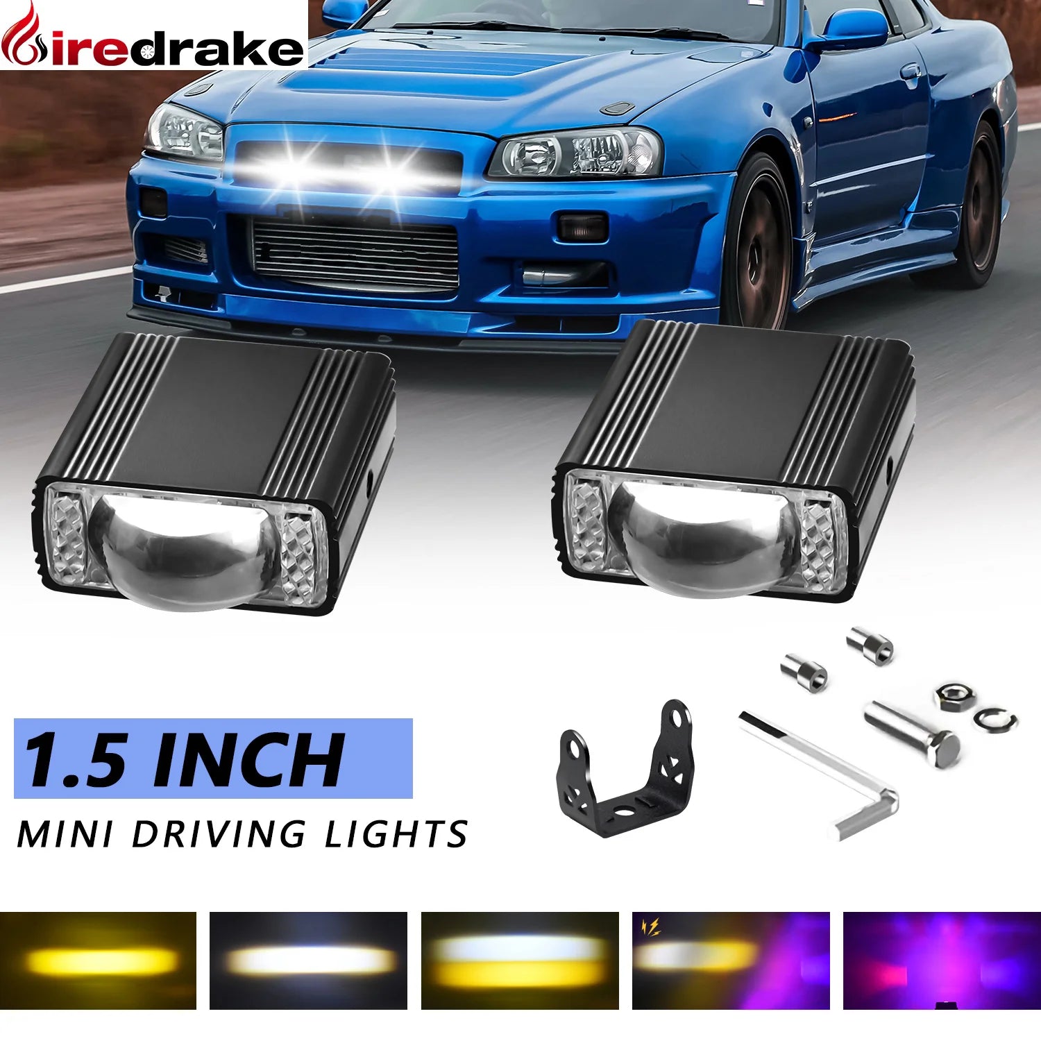LED Car Grille Spotlight Projector Len Light DRL 120W 12000LM Super Bright Motorcycle Auxiliary Spotlight 6000K/4500K/3000K 12V
