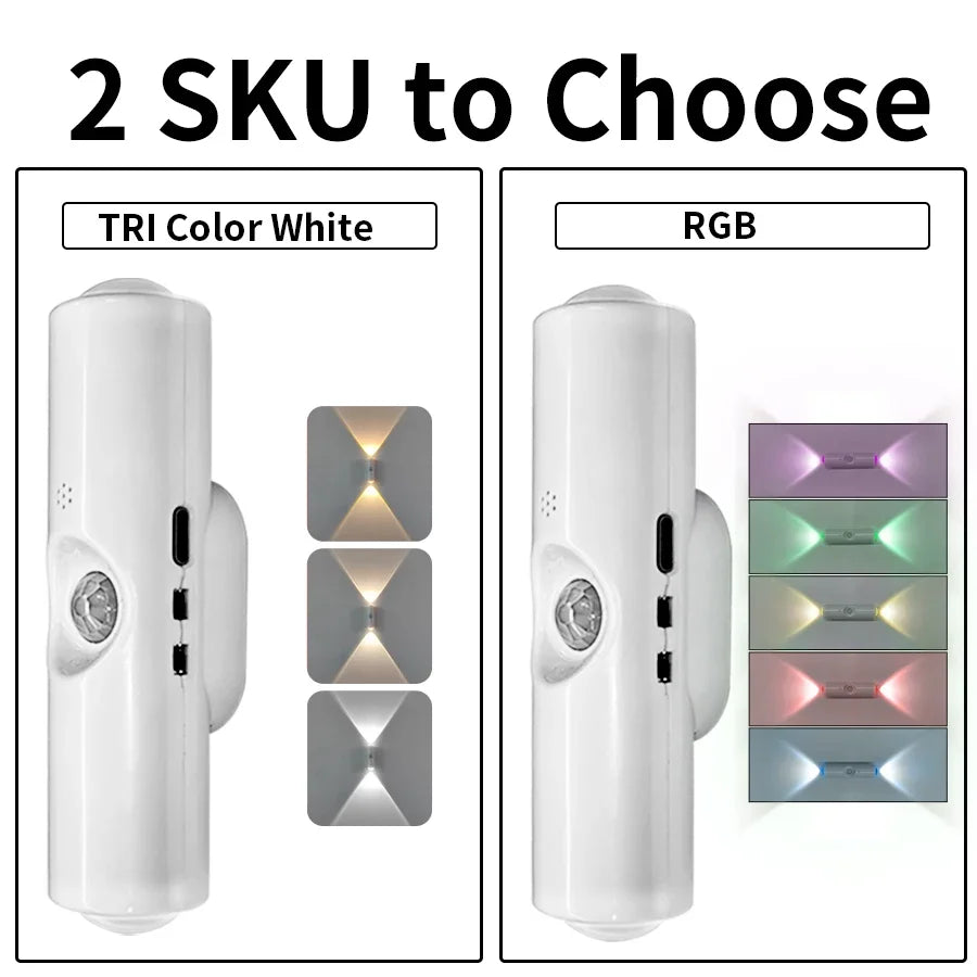Magnetic LED Wall Lamp RGB Sunset Lamp Rechargeable Night Light with Motion Sensor for Stairs Cabinet Hallway Bedroom Room Decor