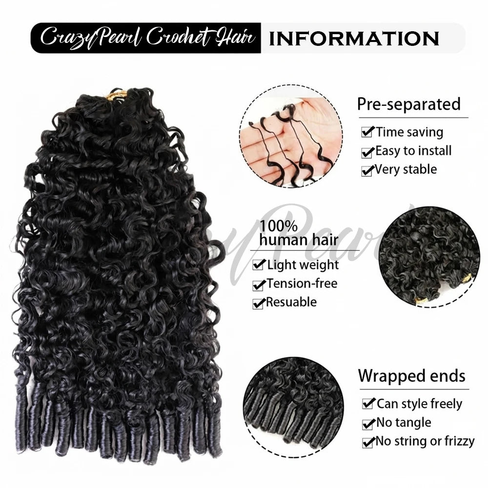 Crochet Human Hair For Black Women 100g/Pc Burmese Curly Crochet Human Hair Knotless Pre‑Separated Feather Crochet Invisible